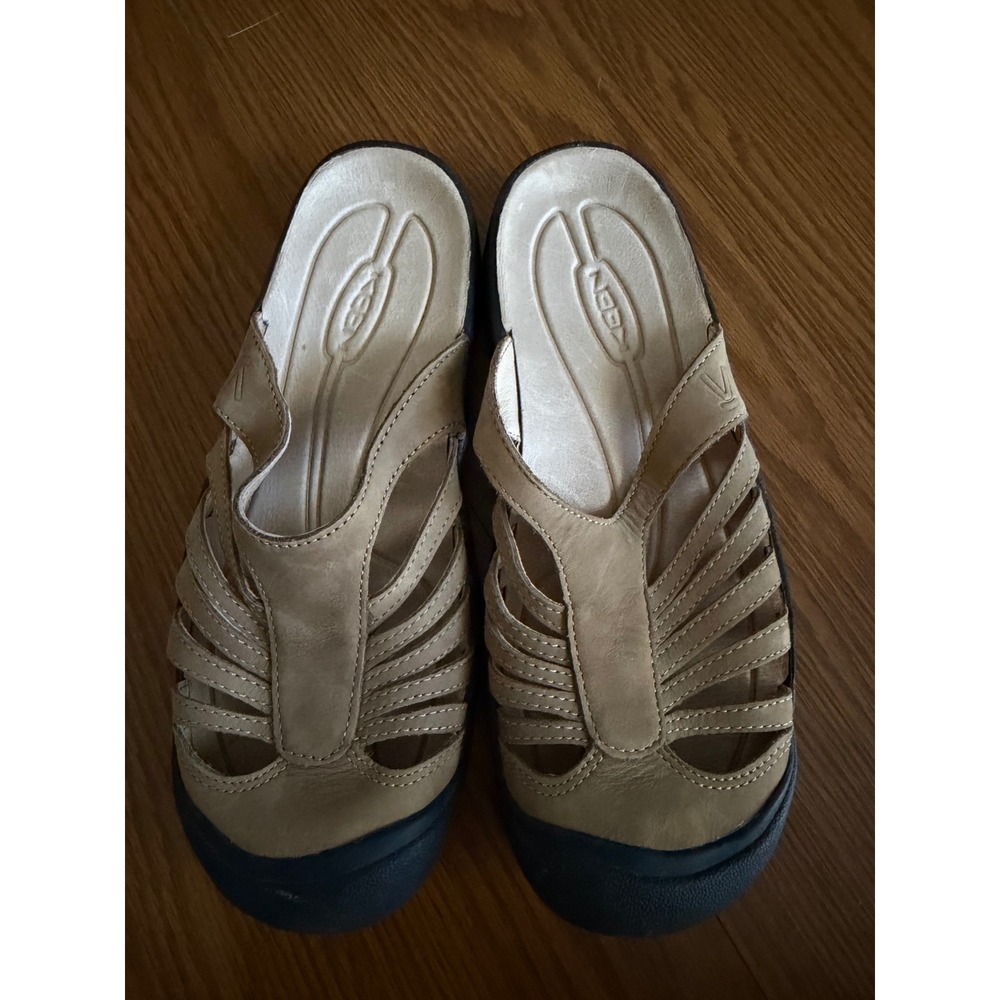 KEEN Womens Tan Leather Strappy Slide Sandals Closed Toe Mules Size 7